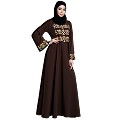 Umbrella abaya with golden embroidery work - Coffee Brown Umbrella abaya with golden embroidery work - Coffee Brown
